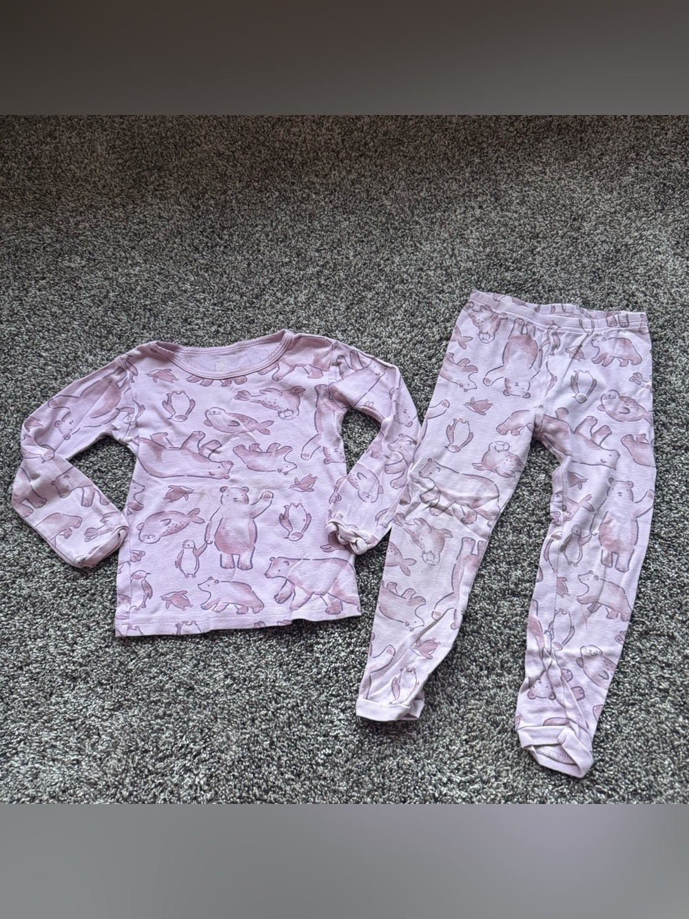 Little Girls Purple Bear Print Pajama Set